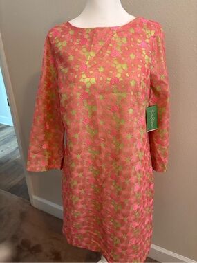 Lilly Pulitzer Pink and Lime Green Floral Shift Dress